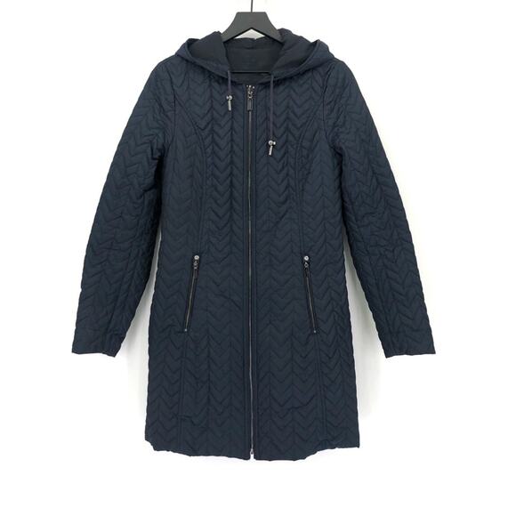 LAUNDRY By Shelli Segal Reversible Quilted Jacket Navy Blue S - Picture 1 of 10